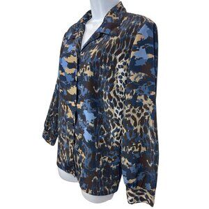 Donnkenny Women's Black Abstract Animal Print Long Slv Top Blouse Large Petite L